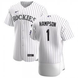 Men Colorado Rockies 1 Garrett Hampson Men Nike White Home 2020 Flex Base Player MLB Jersey