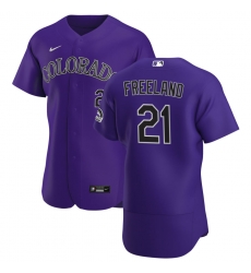 Men Colorado Rockies 21 Kyle Freeland Men Nike Purple Alternate 2020 Flex Base Player MLB Jersey