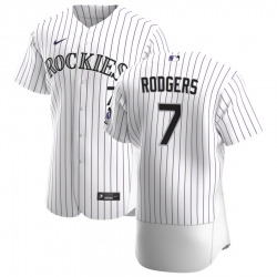 Men Colorado Rockies 7 Brendan Rodgers Men Nike White Home 2020 Flex Base Player MLB Jersey