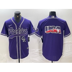 Men Colorado Rockies Purple Team Big Logo Cool Base Stitched Baseball Jersey 2