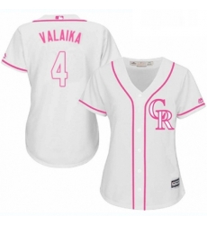 Womens Majestic Colorado Rockies 4 Pat Valaika Replica White Fashion Cool Base MLB Jersey 