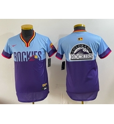 Youth Colorado Rockies Team Big Logo Purple Light Blue 2025 City Connect Limited Stitched Baseball Jersey Youth Colorado Rockies Team Big Logo Purple Light Blue 2025 City Connect Limited Stitched Baseball Jersey