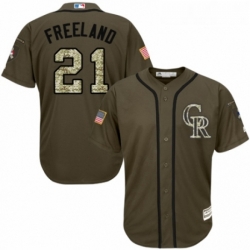 Youth Majestic Colorado Rockies 21 Kyle Freeland Authentic Green Salute to Service MLB Jersey 