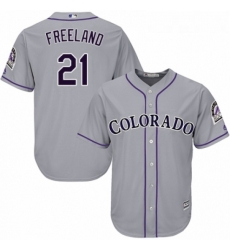 Youth Majestic Colorado Rockies 21 Kyle Freeland Replica Grey Road Cool Base MLB Jersey 