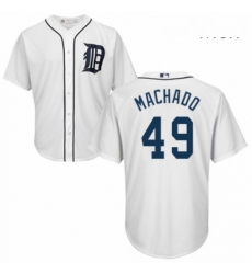 Mens Majestic Detroit Tigers 49 Dixon Machado Replica White Home Cool Base MLB Jersey 