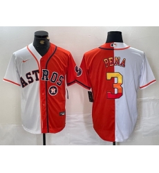 Men Houston Astros 3 Jeremy Pena White Orange Split With Patch Cool Base Stitched Baseball Jersey 1