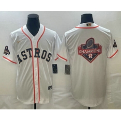 Men's Houston Astros Big Logo 2023 White Gold World Serise Champions Patch Cool Base Stitched Jersey