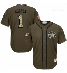 Mens Majestic Houston Astros 1 Carlos Correa Authentic Green Salute to Service MLB Jersey