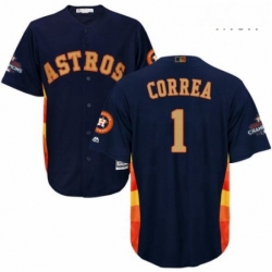 Mens Majestic Houston Astros 1 Carlos Correa Replica Navy Blue Alternate 2018 Gold Program Cool Base MLB Jersey