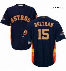 Mens Majestic Houston Astros 15 Carlos Beltran Replica Navy Blue Alternate 2018 Gold Program Cool Base MLB Jersey