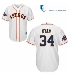 Mens Majestic Houston Astros 34 Nolan Ryan Replica White Home 2017 World Series Champions Cool Base MLB Jersey