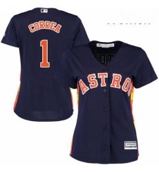 Womens Majestic Houston Astros 1 Carlos Correa Authentic Navy Blue Alternate Cool Base MLB Jersey