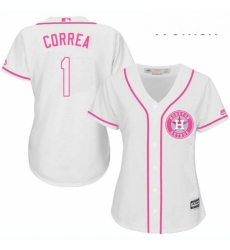 Womens Majestic Houston Astros 1 Carlos Correa Replica White Fashion Cool Base MLB Jersey