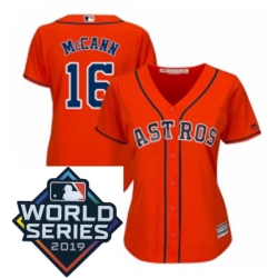 Womens Majestic Houston Astros 16 Brian McCann Orange Alternate Cool Base Sitched 2019 World Series Patch Jersey