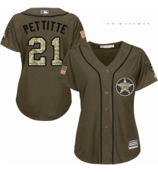 Womens Majestic Houston Astros 21 Andy Pettitte Replica Green Salute to Service MLB Jersey