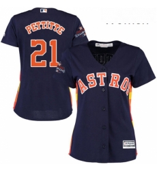 Womens Majestic Houston Astros 21 Andy Pettitte Replica Navy Blue Alternate 2017 World Series Champions Cool Base MLB Jersey