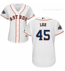 Womens Majestic Houston Astros 45 Carlos Lee Authentic White Home 2017 World Series Champions Cool Base MLB Jersey