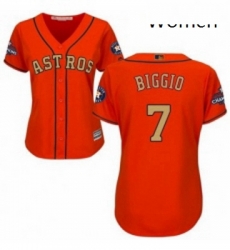 Womens Majestic Houston Astros 7 Craig Biggio Authentic Orange Alternate 2018 Gold Program Cool Base MLB Jersey