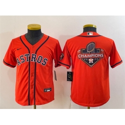 Youth Houston Astros Orange 2022 World Series Champions Team Big Logo With Patch Cool Base Stitched Jersey