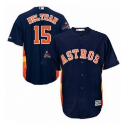 Youth Majestic Houston Astros 15 Carlos Beltran Authentic Navy Blue Alternate 2017 World Series Champions Cool Base MLB Jersey