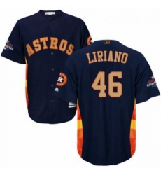 Youth Majestic Houston Astros 46 Francisco Liriano Authentic Navy Blue Alternate 2018 Gold Program Cool Base MLB Jersey 