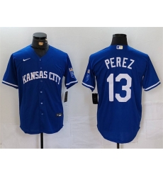 Men Kansas City Royals 13 Salvador Perez Royal Cool Base Stitched Jersey