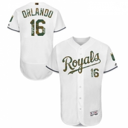 Mens Majestic Kansas City Royals 16 Paulo Orlando Authentic White 2016 Memorial Day Fashion Flex Base Jerseys