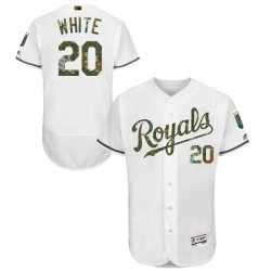 Mens Majestic Kansas City Royals 20 Frank White Authentic White 2016 Memorial Day Fashion Flex Base Jersey 