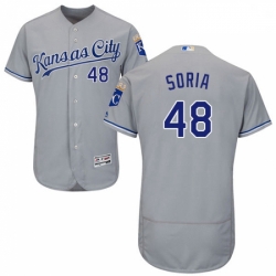 Mens Majestic Kansas City Royals 48 Joakim Soria Grey Road Flex Base Authentic Collection MLB Jersey