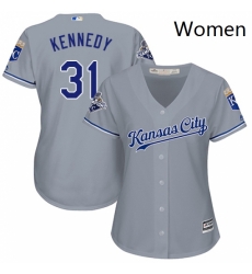 Womens Majestic Kansas City Royals 31 Ian Kennedy Replica Grey Road Cool Base MLB Jersey