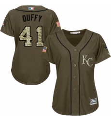 Womens Majestic Kansas City Royals 41 Danny Duffy Authentic Green Salute to Service MLB Jersey