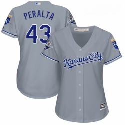 Womens Majestic Kansas City Royals 43 Wily Peralta Authentic Grey Road Cool Base MLB Jersey 