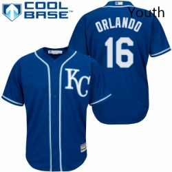 Youth Majestic Kansas City Royals 16 Paulo Orlando Replica Blue Alternate 2 Cool Base MLB Jersey