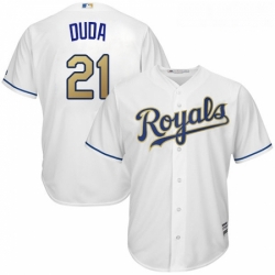 Youth Majestic Kansas City Royals 21 Lucas Duda Authentic White Home Cool Base MLB Jersey 