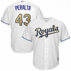 Youth Majestic Kansas City Royals 43 Wily Peralta Replica White Home Cool Base MLB Jersey 