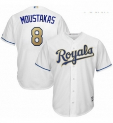 Youth Majestic Kansas City Royals 8 Mike Moustakas Authentic White Home Cool Base MLB Jersey