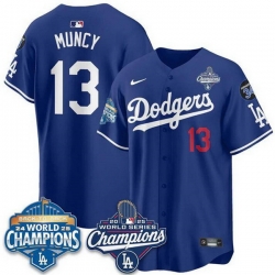 Men Los Angeles Dodgers 13 Max Muncy Royal 2025 World Series Champions  26 Back to Back Champions With No 34 Patch Limited Stitched Baseball Jersey