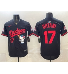 Men Los Angeles Dodgers 17 Shohei Ohtani Black Hello Kitty Night 2025 World Series Champions Patch Stitched Baseball Jersey Men Los Angeles Dodgers 17 Shohei Ohtani Black Hello Kitty Night 2025 World Series Champions Patch Stitched Baseball Jersey