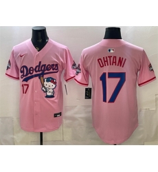 Men Los Angeles Dodgers 17 Shohei Ohtani Pink Hello Kitty Night 2025 World Series Champions Patch Stitched Baseball Jersey Men Los Angeles Dodgers 17 Shohei Ohtani Pink Hello Kitty Night 2025 World Series Champions Patch Stitched Baseball Jersey