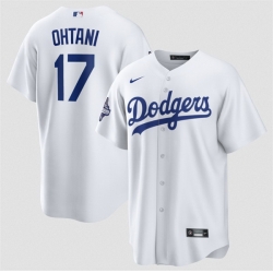 Men Los Angeles Dodgers 17 Shohei Ohtani White 2025 World Series Champions Patch Cool Base Stitched Baseball Jersey