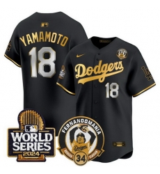 Men Los Angeles Dodgers 18 Yoshinobu Yamamoto Black Gold Fernando Valenzuela 2024 World Series Patch Limited Stitched Baseball Jersey Men Los Angeles Dodgers 18 Yoshinobu Yamamoto Black Gold Fernando Valenzuela 2024 World Series Patch Limited Stitched Baseball Jersey