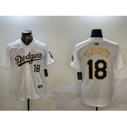 Men Los Angeles Dodgers 18 Yoshinobu Yamamoto White Gold Home Limited Stitched Baseball Jersey 1