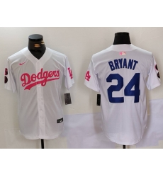 Men Los Angeles Dodgers 24 Kobe Bryant White Pink Vin  26 Kobe Patch Stitched Baseball Jersey 2