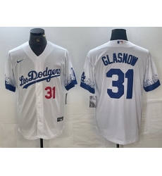 Men Los Angeles Dodgers 31 Tyler Glasnow White City Connect Cool Base Stitched Baseball Jersey 3
