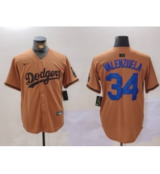 Men Los Angeles Dodgers 34 Fernando Valenzuela Brown Cool Base Stitched Baseball Jersey 9