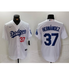 Men Los Angeles Dodgers 37 Teoscar Hernandez White Stitched Baseball Jersey