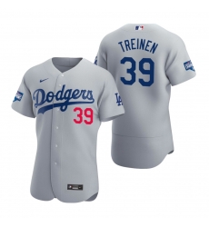 Men Los Angeles Dodgers 39 Blake Treinen Gray 2020 World Series Champions Flex Base Jersey