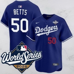 Men Los Angeles Dodgers 50 Mookie Betts Blue 2025 World Series Vapor Limited Stitched Baseball Jersey