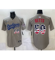 Men Los Angeles Dodgers  50 Mookie Betts Grey 250 Fourth of July Road Stitched Baseball Jersey
