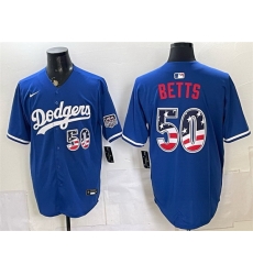 Men Los Angeles Dodgers  50 Mookie Betts Royal 250 Fourth of July Stitched Baseball Jersey